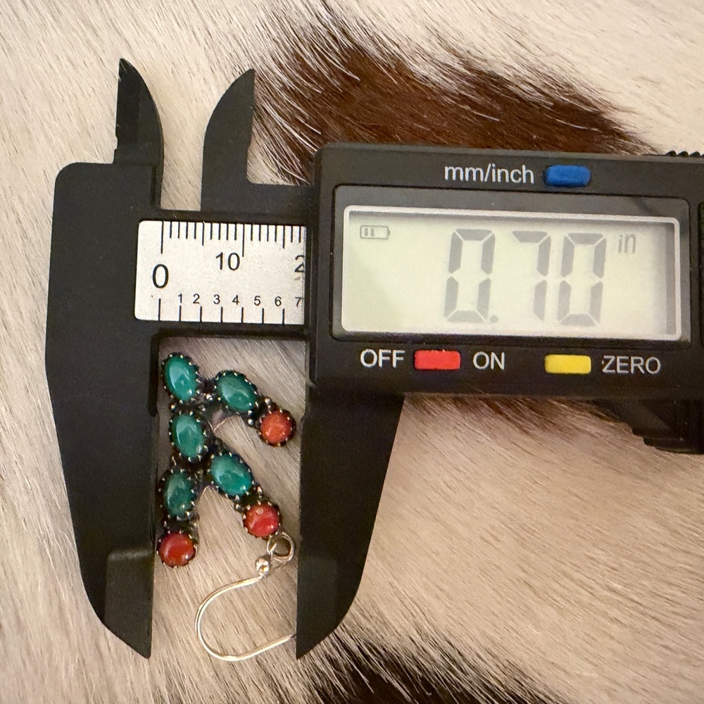 ❤️Kingman Turquoise Italian Coral Prickly Pear Cactus 925 Dangle Earrings 1.70”L - Picture 13 of 14